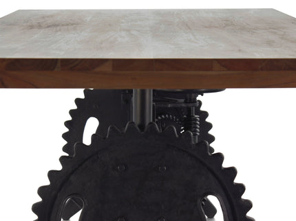 Steampunk Adjustable Dining Table - Iron Crank Base - Provincial Top - Rustic Deco