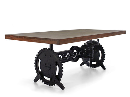 Steampunk Adjustable Dining Table - Iron Crank Base - Provincial Top - Rustic Deco