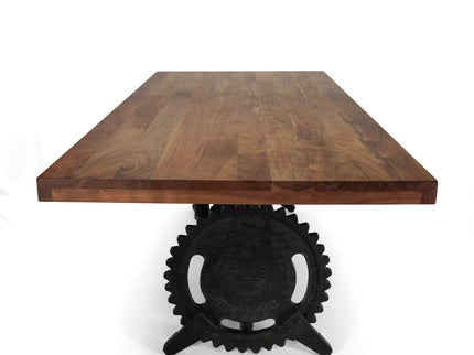 Steampunk Adjustable Dining Table - Iron Crank Base - Provincial Top - Rustic Deco
