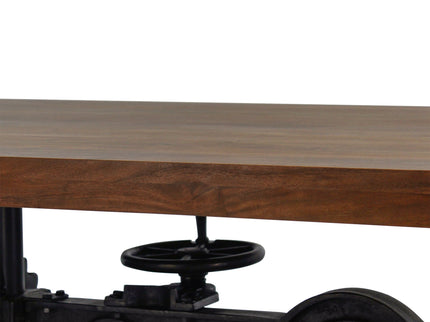 Steampunk Adjustable Dining Table - Iron Crank Base - Provincial Top - Rustic Deco