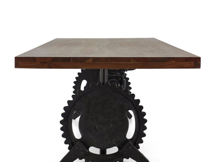 Steampunk Adjustable Dining Table - Iron Crank Base - Provincial Top - Rustic Deco