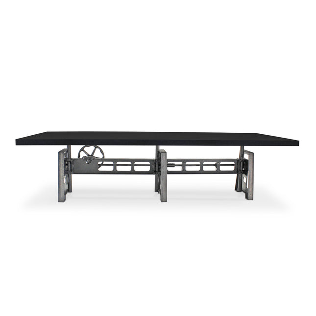 Industrial Communal Table - Cast Iron Base - Adjustable Height - Ebony Top - Rustic Deco