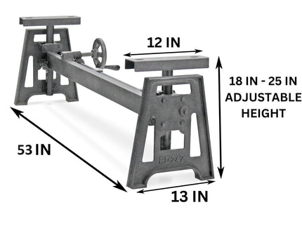 Industrial Dining Bench Seat - Cast Iron Base - Adjustable Height - DIY - Rustic Deco