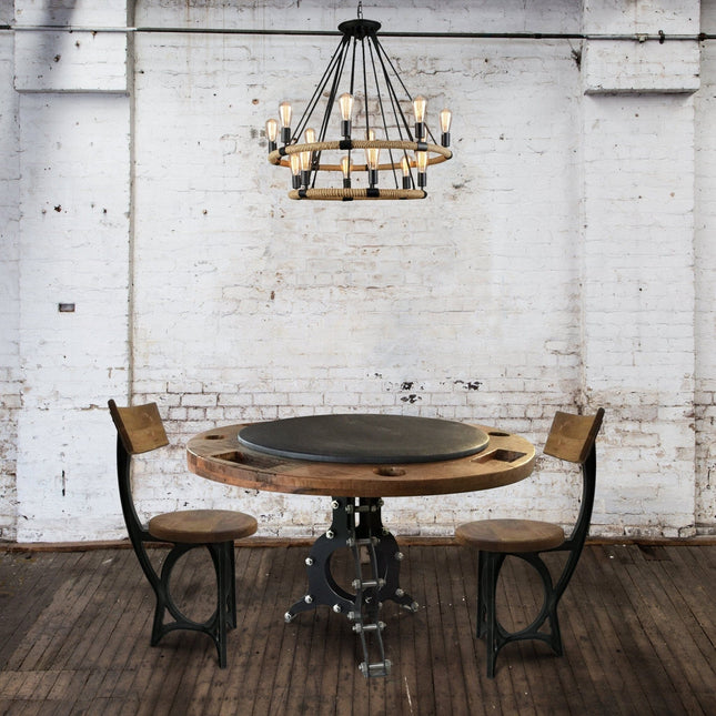 Art Deco Industrial Dining Chair - Iron and Solid Wood Pair of 2 - Rustic Deco