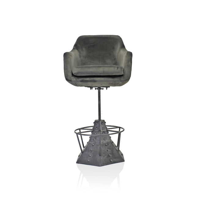 Casemate Industrial Dining Armchair - Adjustable Height - Gray Velvet - Pair - Rustic Deco