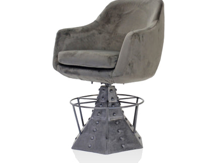 Casemate Industrial Dining Armchair - Adjustable Height - Gray Velvet - Pair - Rustic Deco