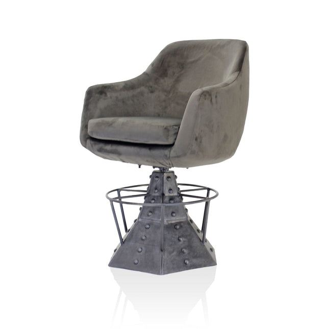 Casemate Industrial Dining Armchair - Adjustable Height - Gray Velvet - Pair - Rustic Deco