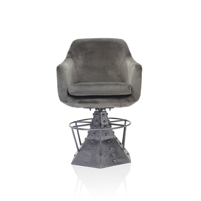 Casemate Industrial Dining Armchair - Adjustable Height - Gray Velvet - Pair - Rustic Deco