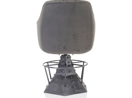 Casemate Industrial Dining Armchair - Adjustable Height - Gray Velvet - Pair - Rustic Deco