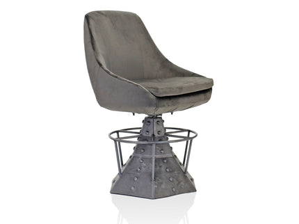 Casemate Industrial Dining Chair - Adjustable Height - Gray Velvet - Pair - Rustic Deco