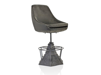 Casemate Industrial Dining Chair - Adjustable Height - Gray Velvet - Pair - Rustic Deco