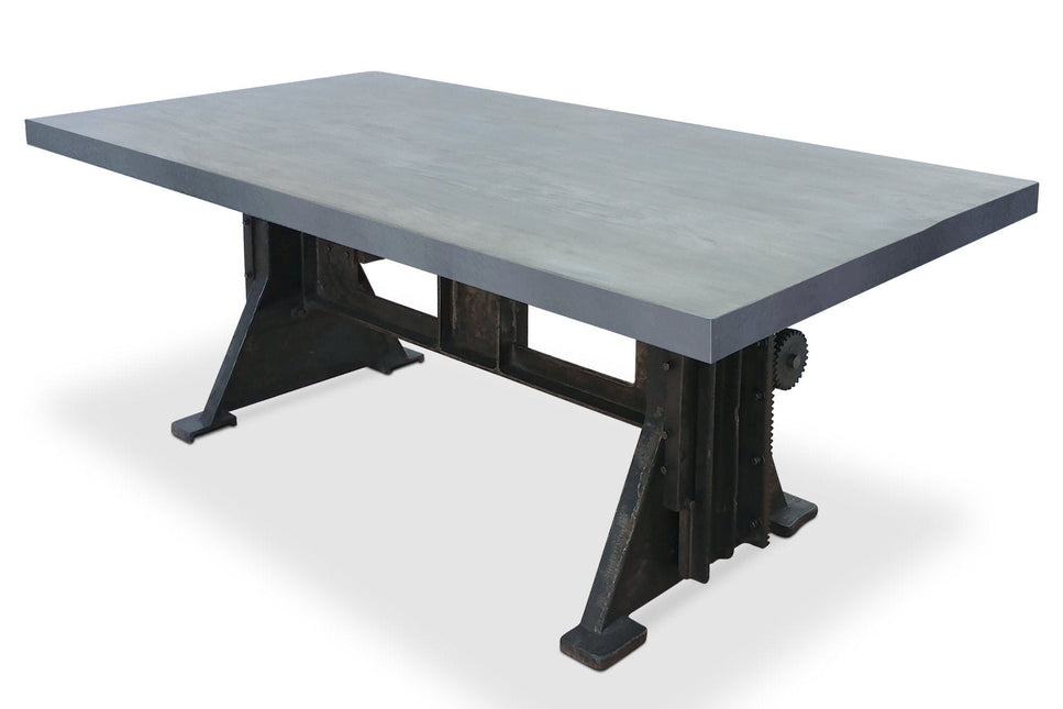 Craftsman Industrial Dining Table - Adjustable Height Iron Base - Gray Top - Rustic Deco