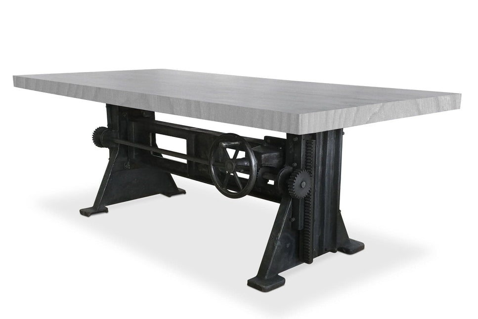 Craftsman Industrial Dining Table - Adjustable Height Iron Base - Gray Top - Rustic Deco