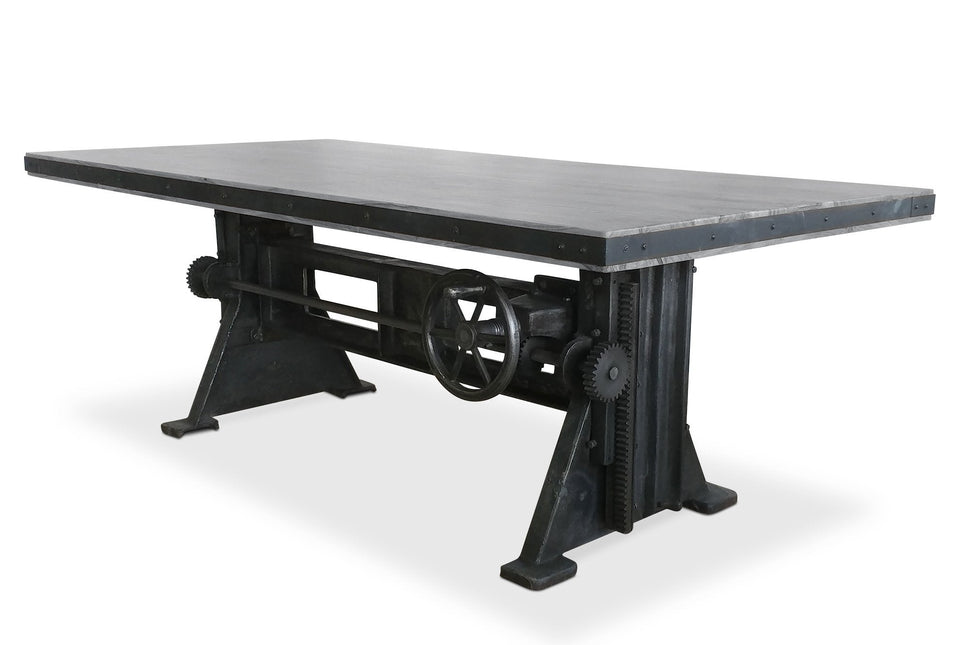 Craftsman Industrial Dining Table - Adjustable Height Iron Base - Gray Top - Rustic Deco