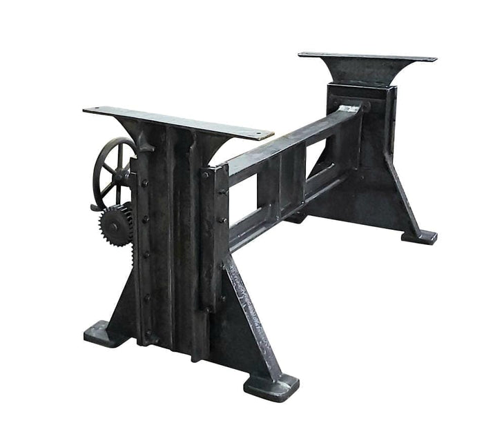 Craftsman Industrial Dining Table - Adjustable Height Iron Base - Gray Top - Rustic Deco