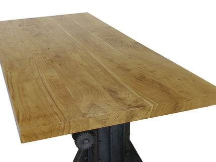 Craftsman Industrial Dining Table - Adjustable Height Iron Base - Hardwood - Rustic Deco