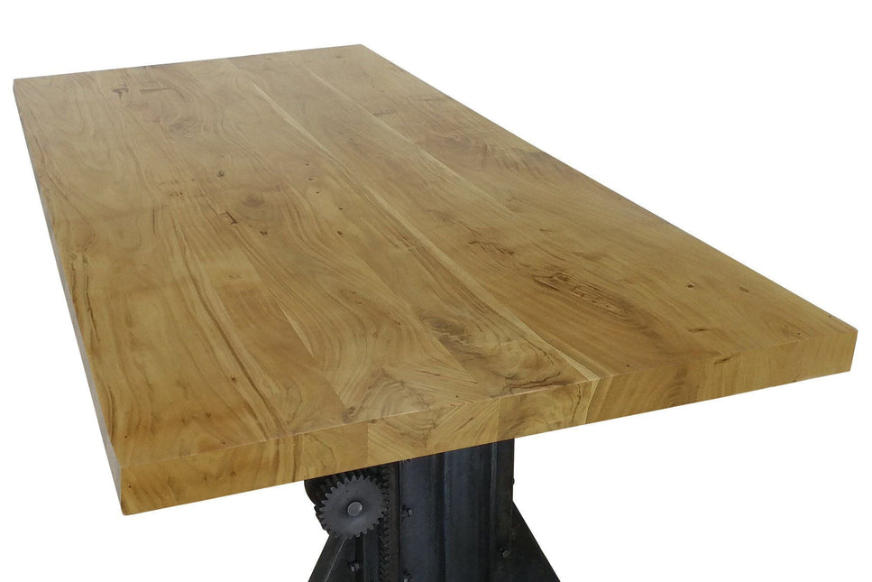 Craftsman Industrial Dining Table - Adjustable Height Iron Base - Hardwood - Rustic Deco