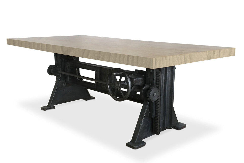 Craftsman Industrial Dining Table - Adjustable Height Iron Base - Hardwood - Rustic Deco