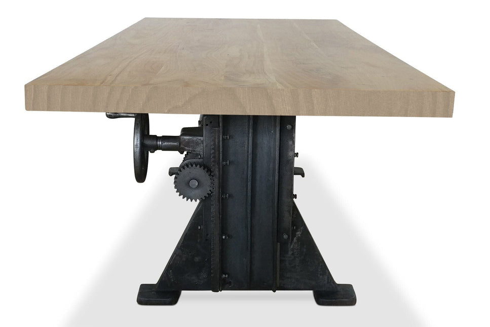 Craftsman Industrial Dining Table - Adjustable Height Iron Base - Hardwood - Rustic Deco