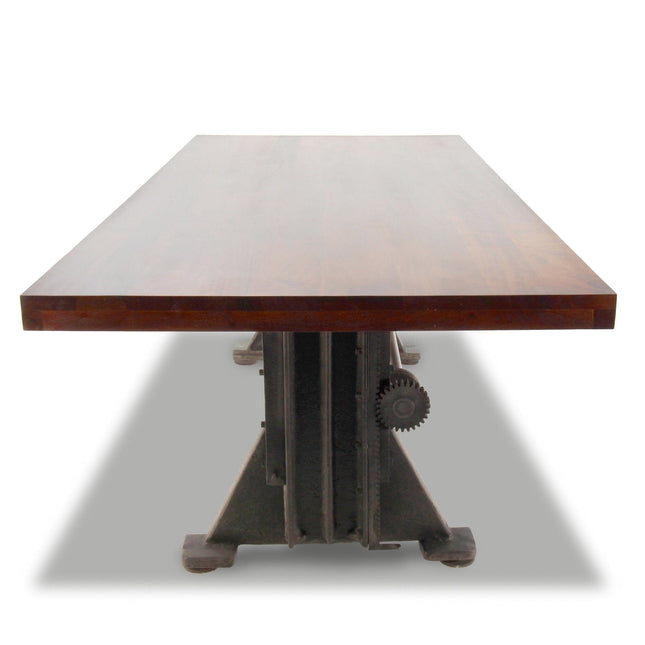 Craftsman Industrial Dining Table - Adjustable Height Iron Base - Mahogany Top - Rustic Deco