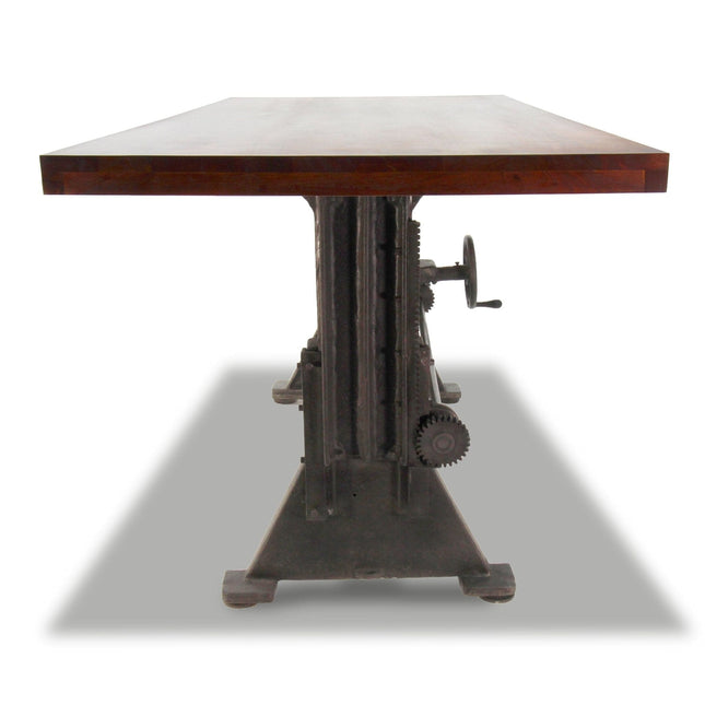 Craftsman Industrial Dining Table - Adjustable Height Iron Base - Mahogany Top - Rustic Deco