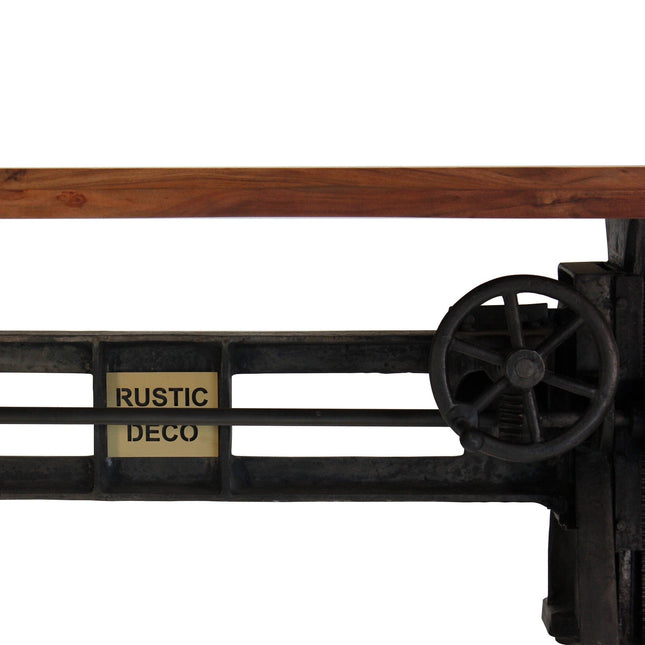 Craftsman Industrial Dining Table - Adjustable Height Iron Base - Provincial Top - Rustic Deco