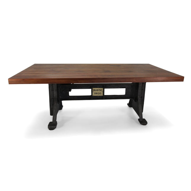 Craftsman Industrial Dining Table - Adjustable Height Iron Base - Provincial Top - Rustic Deco