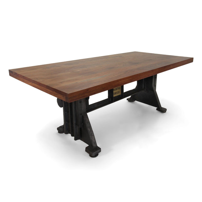 Craftsman Industrial Dining Table - Adjustable Height Iron Base - Provincial Top - Rustic Deco