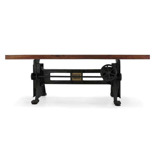 Craftsman Industrial Dining Table - Adjustable Height Iron Base - Provincial Top - Rustic Deco