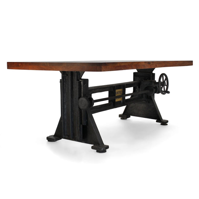 Craftsman Industrial Dining Table - Adjustable Height Iron Base - Provincial Top - Rustic Deco