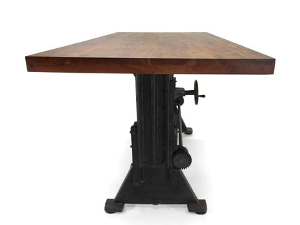 Craftsman Industrial Dining Table - Adjustable Height Iron Base - Provincial Top - Rustic Deco