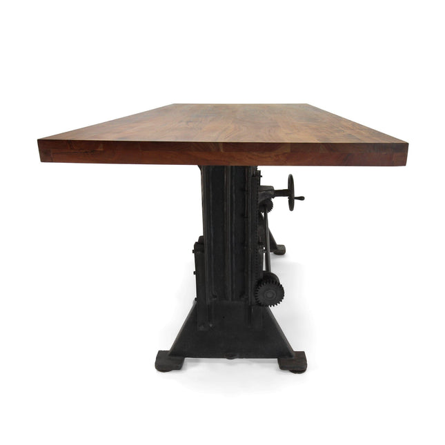 Craftsman Industrial Dining Table - Adjustable Height Iron Base - Provincial Top - Rustic Deco