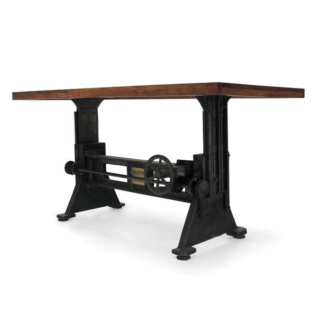 Craftsman Industrial Dining Table - Adjustable Height Iron Base - Provincial Top - Rustic Deco