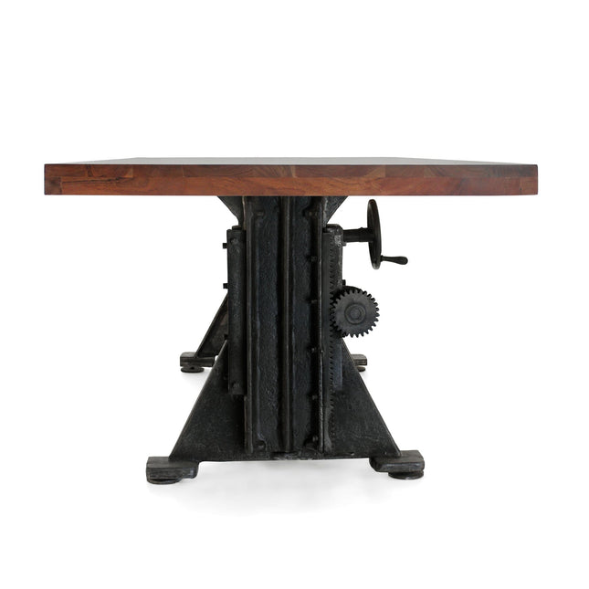 Craftsman Industrial Dining Table - Adjustable Height Iron Base - Provincial Top - Rustic Deco