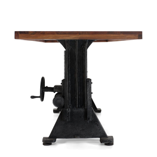 Craftsman Industrial Dining Table - Adjustable Height Iron Base - Provincial Top - Rustic Deco