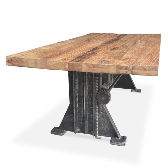 Craftsman Industrial Dining Table - Adjustable Height Iron Base - Rustic Top - Rustic Deco