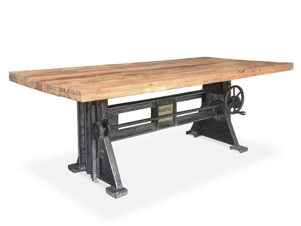 Craftsman Industrial Dining Table - Adjustable Height Iron Base - Rustic Top - Rustic Deco