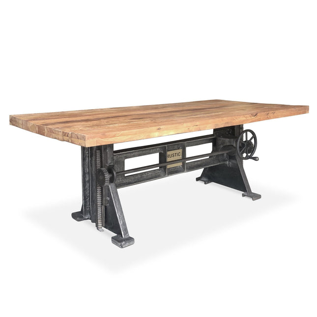 Craftsman Industrial Dining Table - Adjustable Height Iron Base - Rustic Top - Rustic Deco