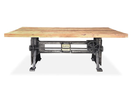 Craftsman Industrial Dining Table - Adjustable Height Iron Base - Rustic Top - Rustic Deco