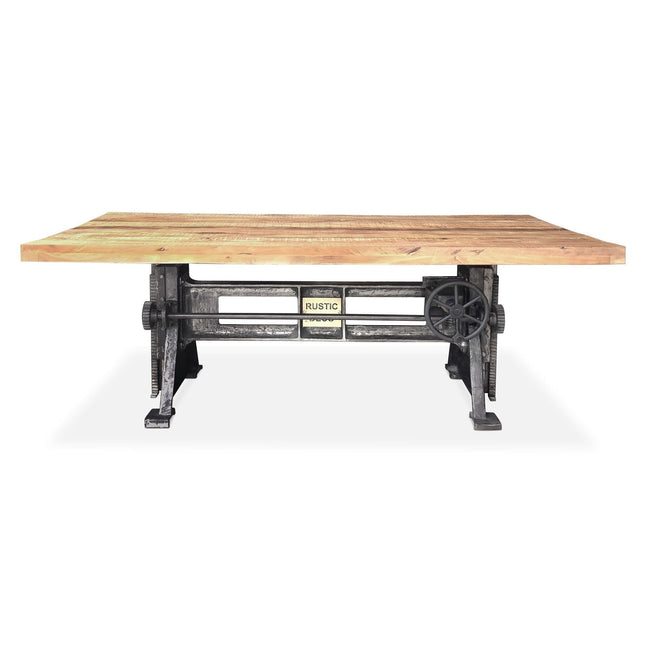 Craftsman Industrial Dining Table - Adjustable Height Iron Base - Rustic Top - Rustic Deco