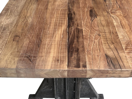 Craftsman Industrial Dining Table - Adjustable Height Iron Base - Rustic Top - Rustic Deco