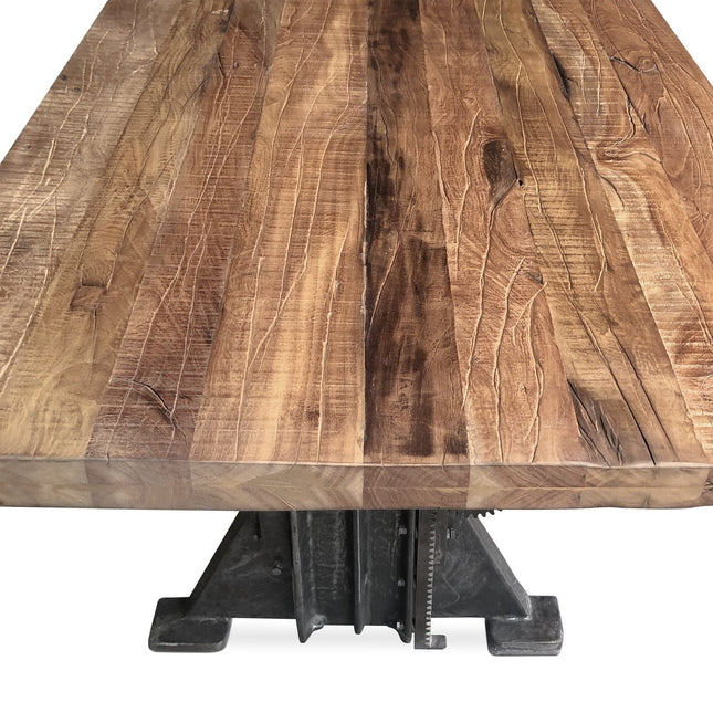 Craftsman Industrial Dining Table - Adjustable Height Iron Base - Rustic Top - Rustic Deco