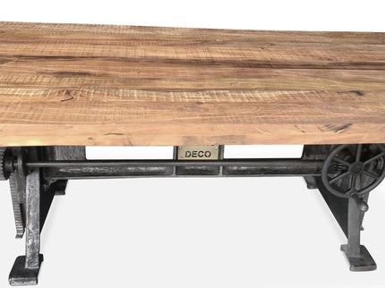 Craftsman Industrial Dining Table - Adjustable Height Iron Base - Rustic Top - Rustic Deco