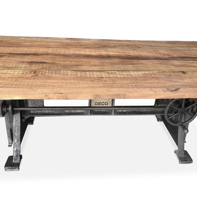 Craftsman Industrial Dining Table - Adjustable Height Iron Base - Rustic Top - Rustic Deco