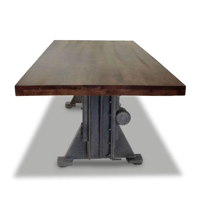 Craftsman Industrial Dining Table - Adjustable Height Iron Base - Walnut Finish - Rustic Deco