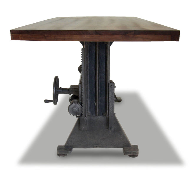 Craftsman Industrial Dining Table - Adjustable Height Iron Base - Walnut Finish - Rustic Deco