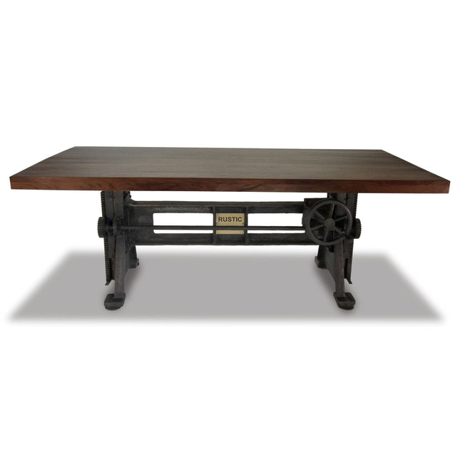 Craftsman Industrial Dining Table - Adjustable Height Iron Base - Walnut Finish - Rustic Deco