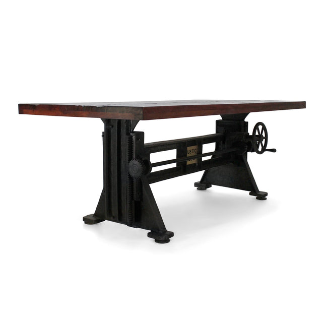 Craftsman Industrial Dining Table - Adjustable Iron Base - Rustic Mahogany - Rustic Deco