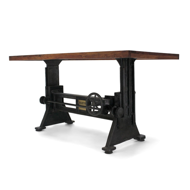 Craftsman Industrial Dining Table - Adjustable Iron Base - Rustic Mahogany - Rustic Deco