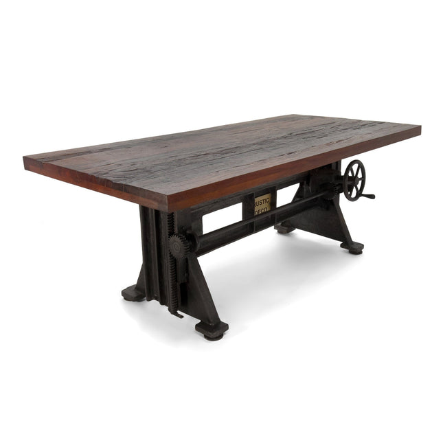 Craftsman Industrial Dining Table - Adjustable Iron Base - Rustic Mahogany - Rustic Deco